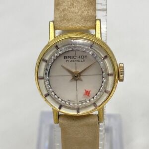 Vtg Brichot Watch Women 21mm Gold Tone 17J Swiss Rotating Crystals Manual Wind